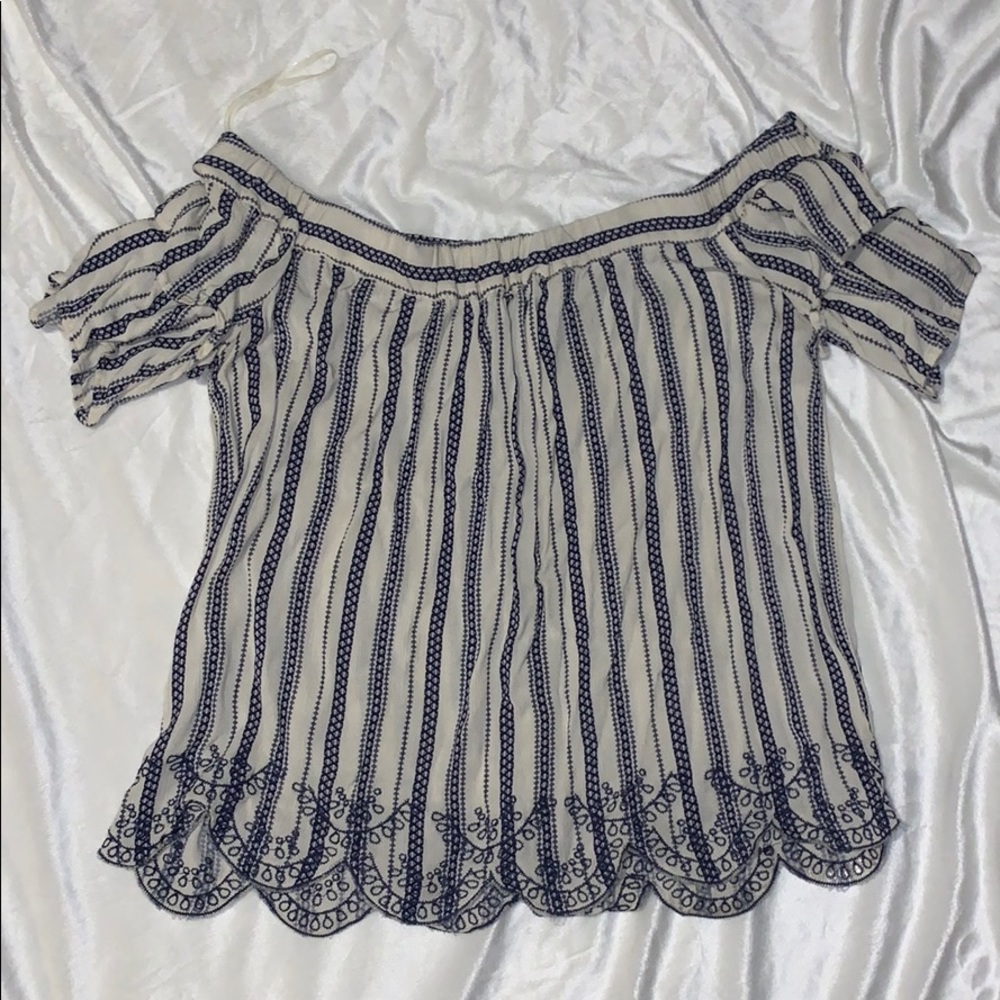 Blue rain off shoulder blouse